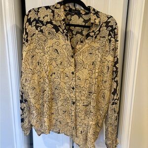 Mes Demoiselles Black and Cream Floral Button-Down Shirt